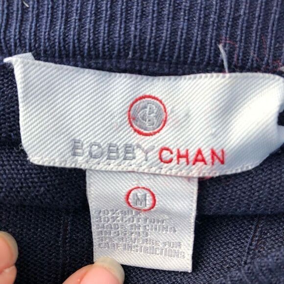 Men's Navy-Blue Bobby Chan Silk Cotton Blend Knit Pull Over Long Sleeve V Neck S - Picture 3 of 3